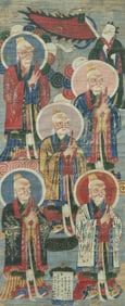 Dated 1914 Chinese Temple Painting of Immortals.