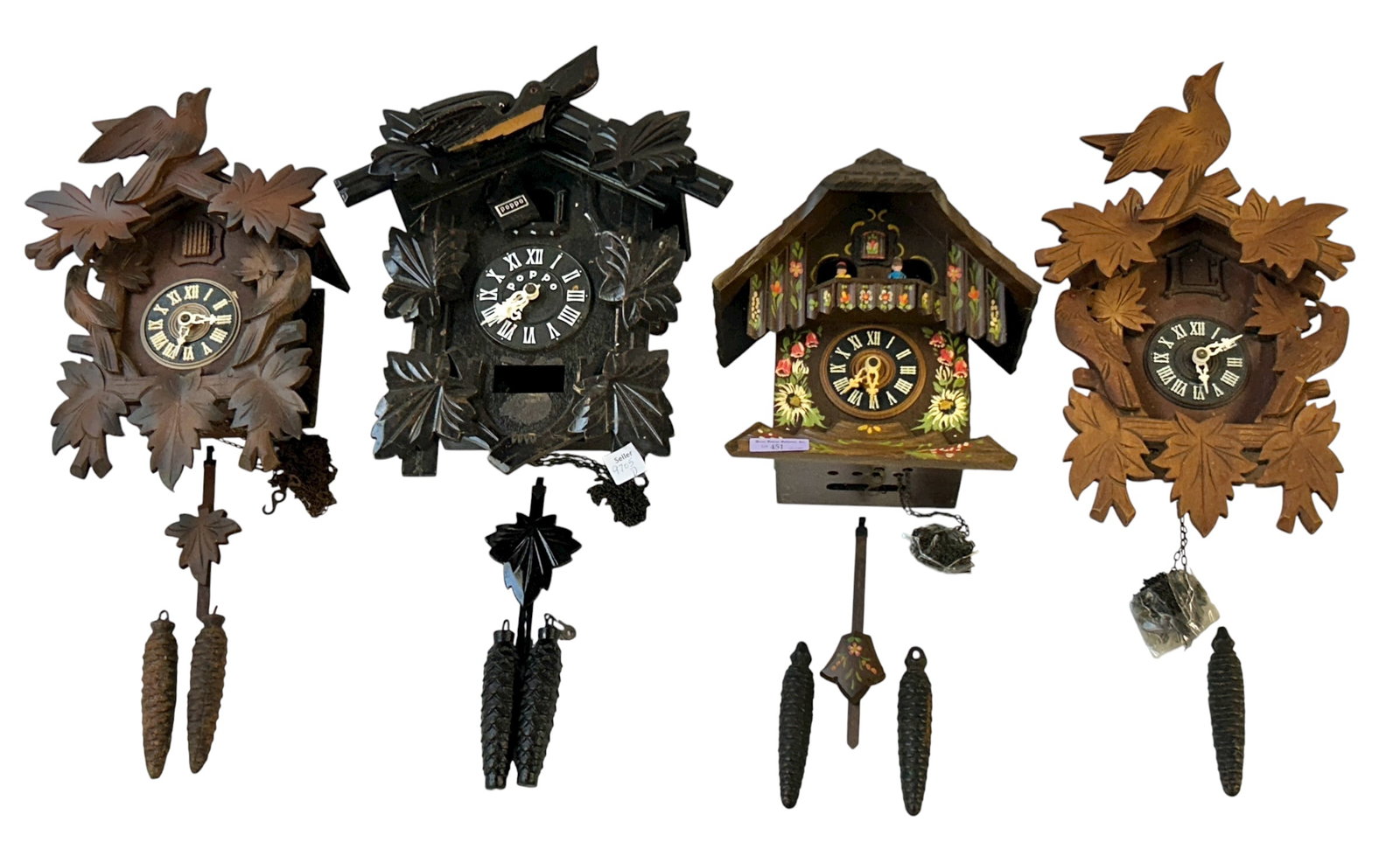 Lot of 4 Carved Cuckoo Clocks, As Is. (1 of 10)