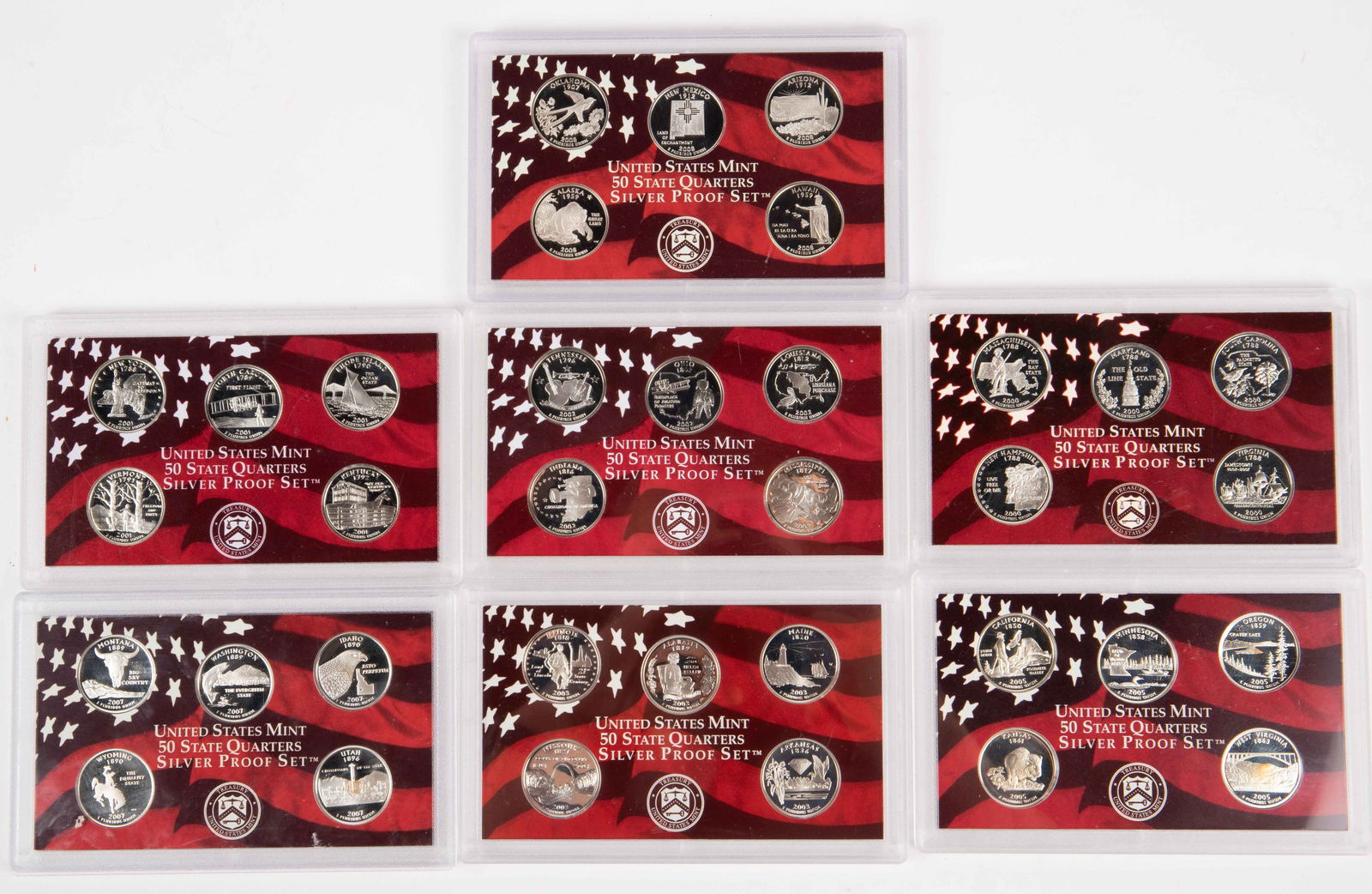 Lot of 7 U.S. Mint State Quarter Silver Proof Sets (1 of 9)