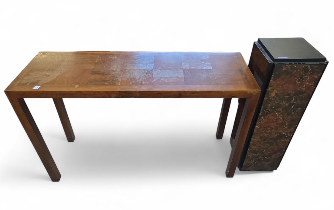 Lane Hall Table & Burled Wood Pedestal. (1 of 5)