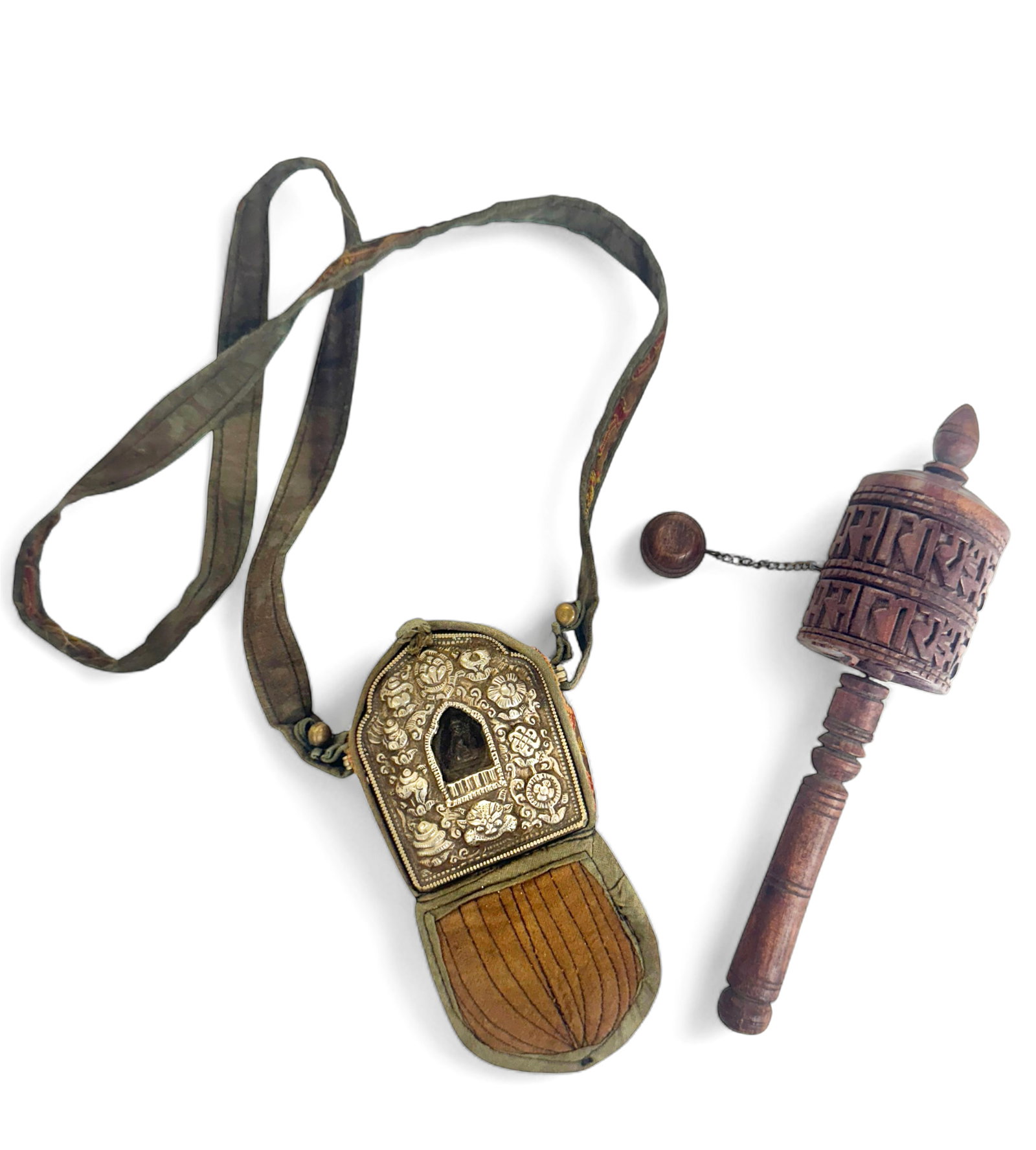 Tibetan Travel Shrine & Carved Prayer Wheel. (1 of 5)