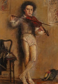 Painting of Boy Playing Violin, Sgd. Marini.