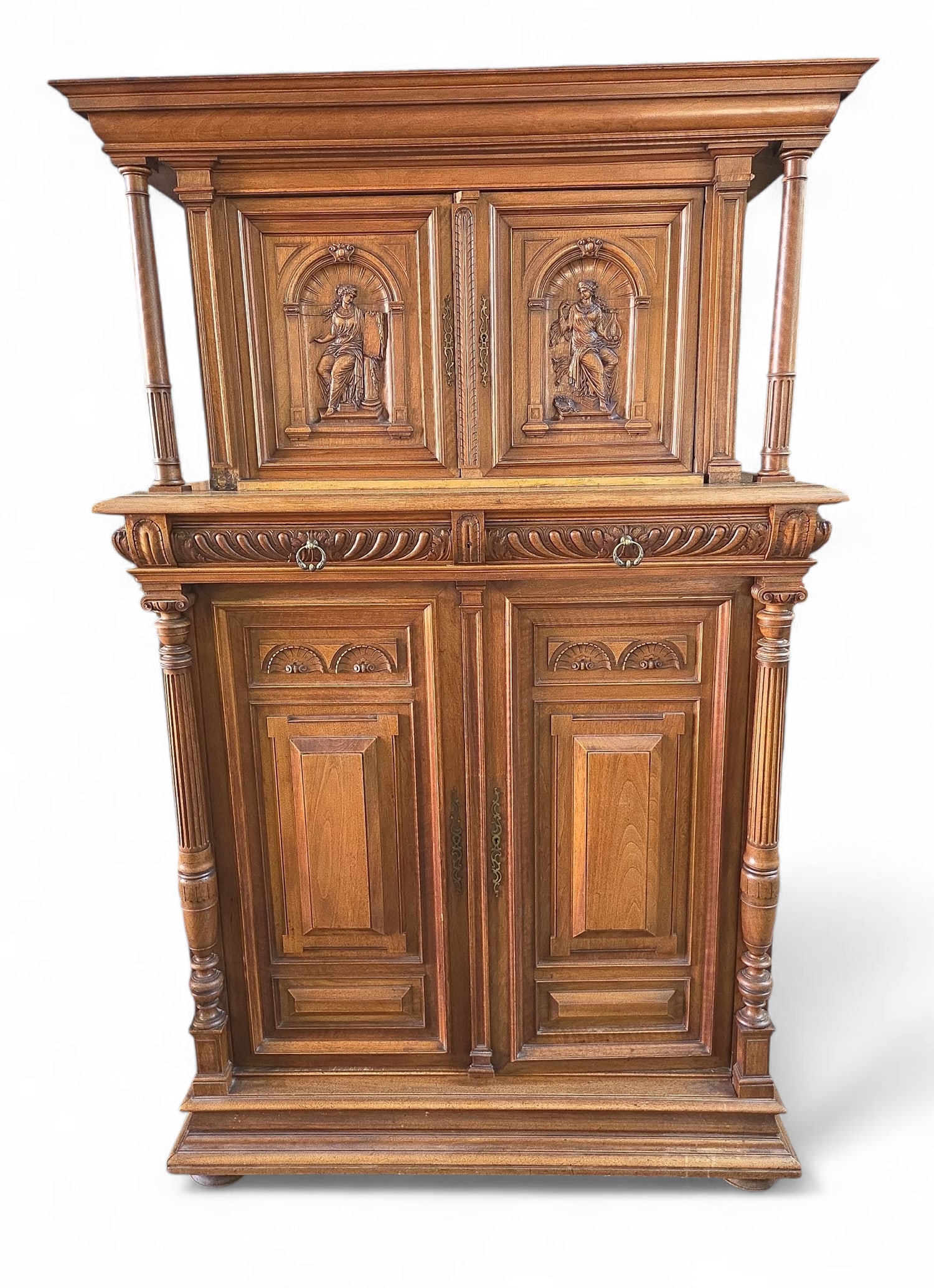 Antique French Walnut Cabinet w/ Carved Figures. (1 of 6)