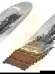 Musical Automaton of Tightrope Walker, Ca. 1850.: This exceptional musical automaton features a scene of a tightrope walker and 3 musicians. It is wound by a crank, and plays music while the characters are going through their motions. When switched