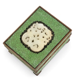 Old Japanese Cloisonne White Jade Box w/ Chilong.