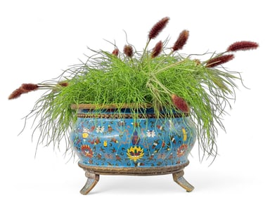 Large Vintage Cloisonne & Bronze Jardiniere.