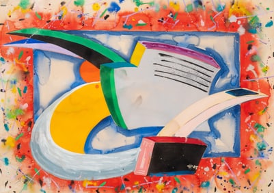 Early Peter Shire Painting, Abstract Teapot.