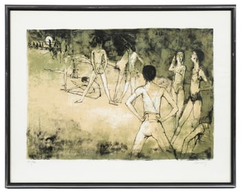 Lithograph of Stretching Ballerinas, Jean Jansem.