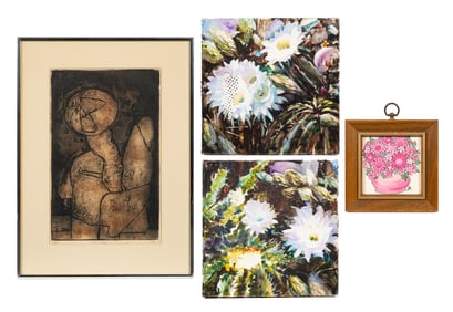 4 Pc. Lot of Artwork - Etching and Paintings.