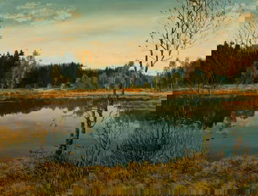 Landscape Painting of a Lake, Karin Wahmann.