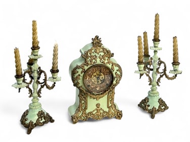F. Kroeber Versailles Mantel Clock & Candelabra.