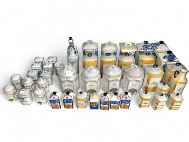 Lot of Vintage Porcelain Labeled Spice Jars.