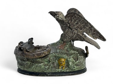 Old Eagle and Eaglets Cast Iron Mechanical Bank.