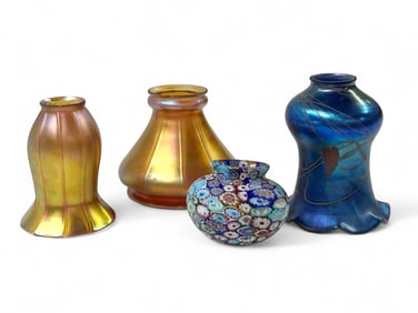 Lot of 4 Art Glass Lampshades - Murano, Quezal.