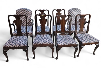 Set of Eight Queen Anne Style Dining Chairs.