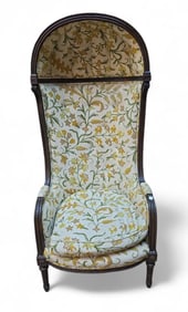Vintage Carved Hooded Canopy Armchair.