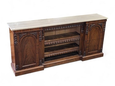 Antique Carved Wood Sideboard w/ Travertine Top.