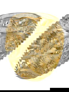 Lalique France Tourbillons Vase in Champagne Gold.: It is signed underneath; the original sticker is also still attached on the inside rim. The vase looks to be in very nice condition. Its dimensions are 5" tall and 4 1/2" across the widest area.