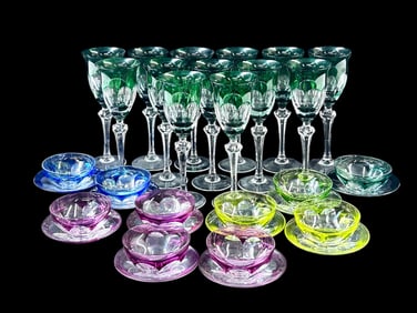 Lot: Moser Cut to Clear Goblets, Bowls w/Saucers.