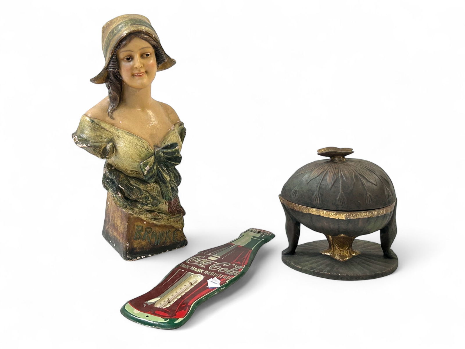 Lot: C. Hennecke Bust, Coca Cola Thermometer, Etc. (1 of 13)