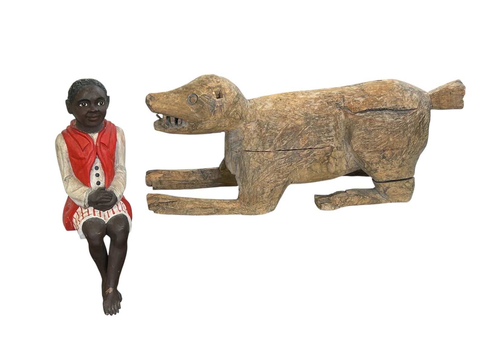 Lot: Carved Dog or Wolf, Painted Black Folk Art. (1 of 11)
