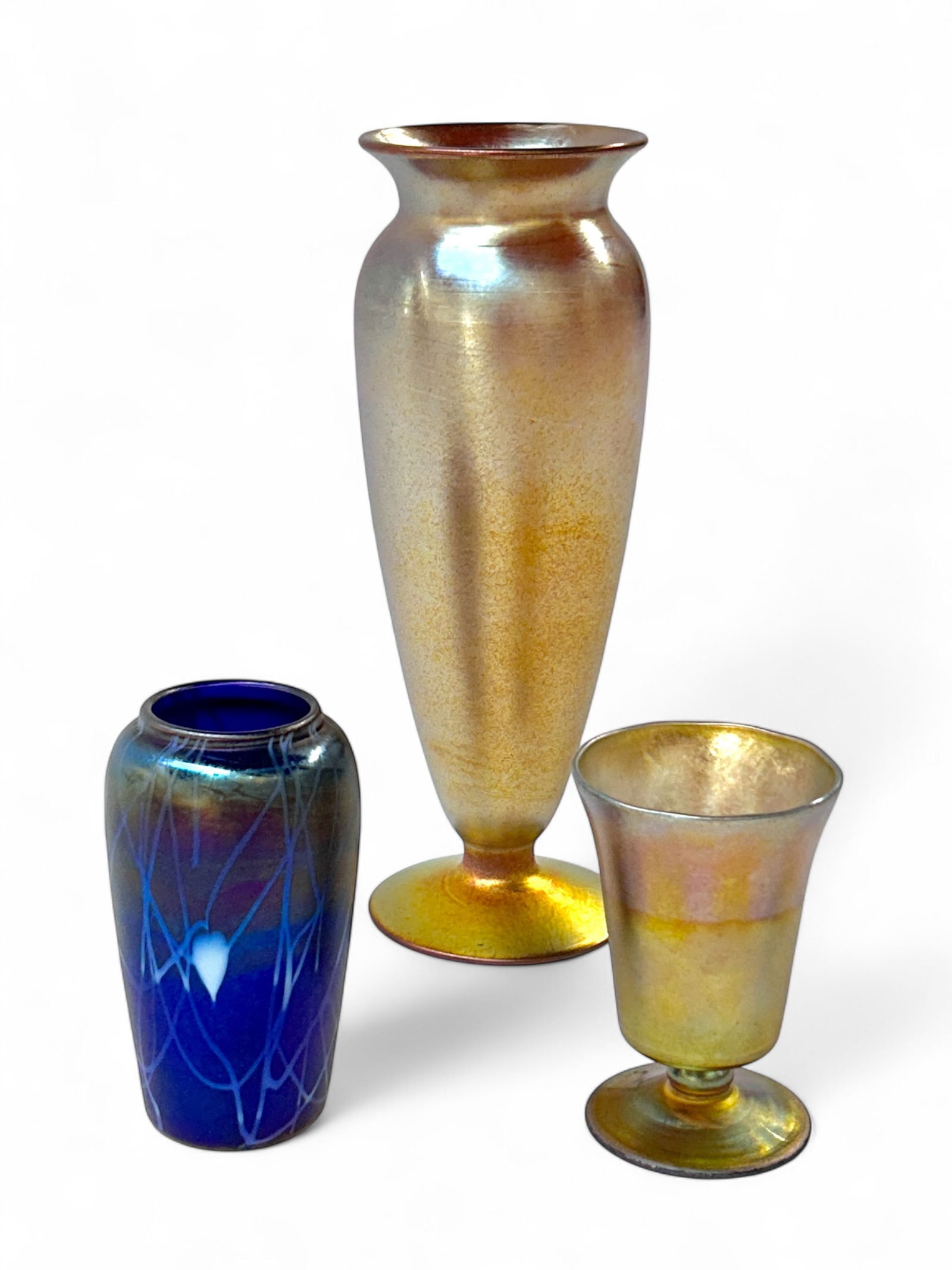 Lot of 3 Iridescent Glass Vases- Tiffany & Durand. (1 of 13)