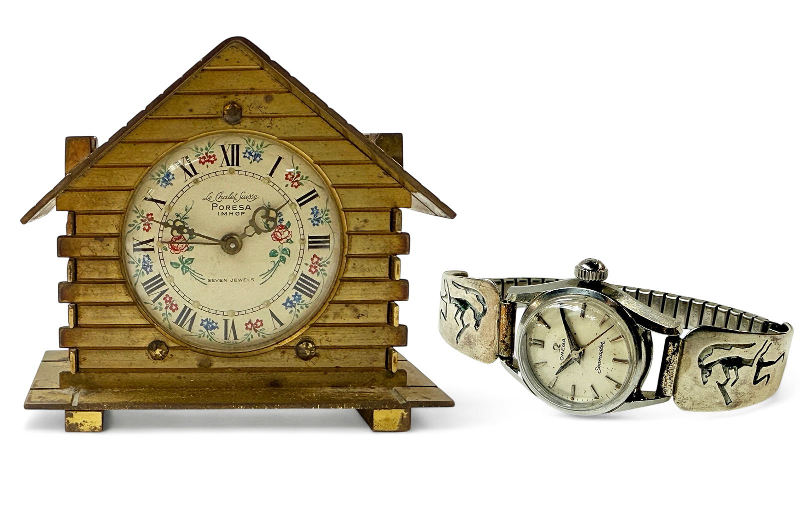 Omega Watch w/ 925 Band & Brass Desk Clock. (1 of 7)