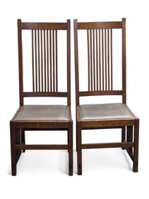 Pair of Signed Stickley Mission Oak Dining Chairs.