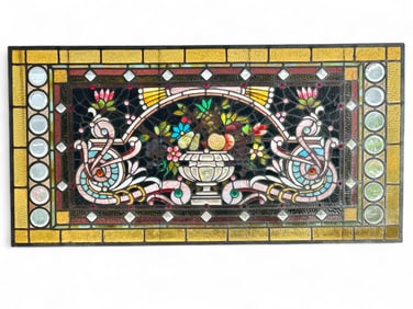 Antique Stained, Bevelled & Jewelled Glass Window.