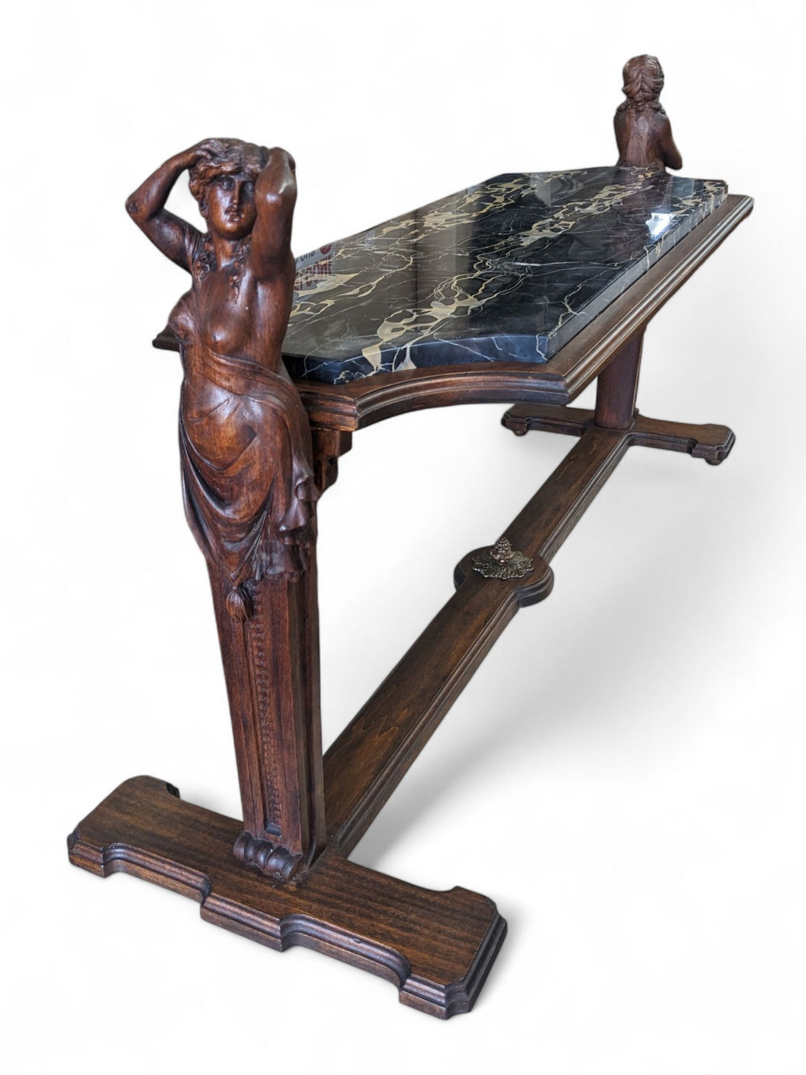 Antique Marble Top Table with Carved Ladies. (1 of 4)