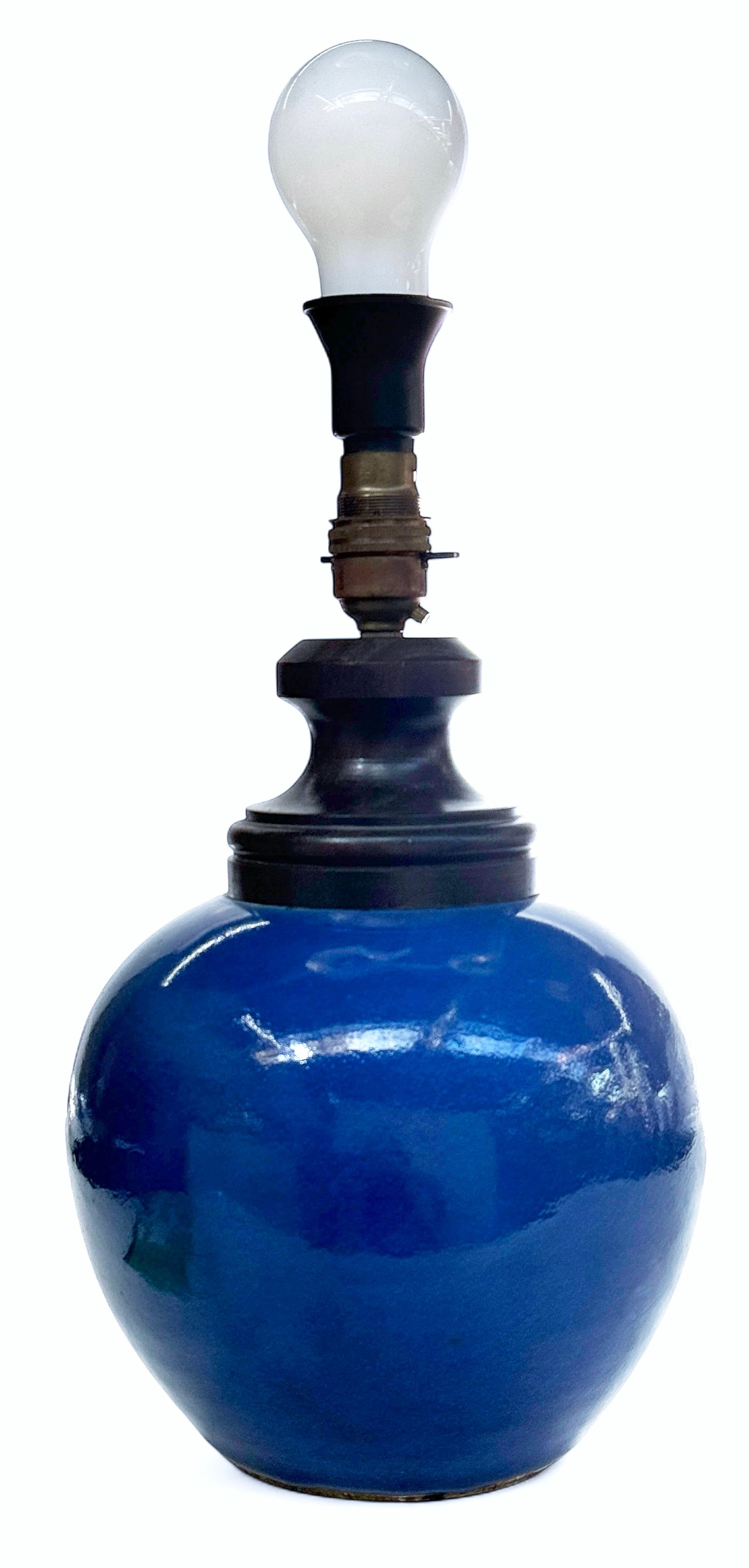 19th Century Chinese Jar Blue Glaze Lamp. (1 of 3)