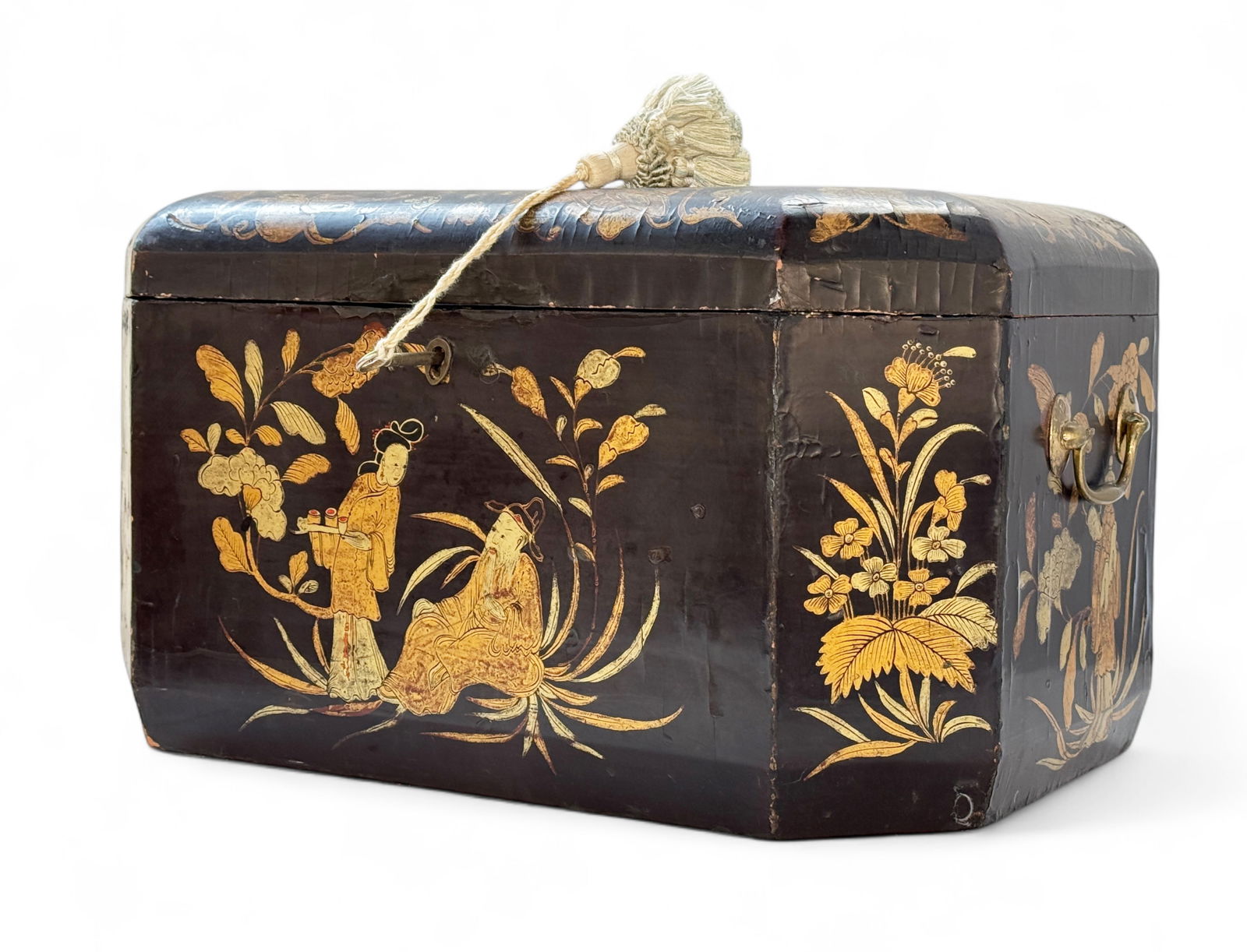Large Chinese Late Qing Dynasty Lacquer Tea Caddy. (1 of 6)