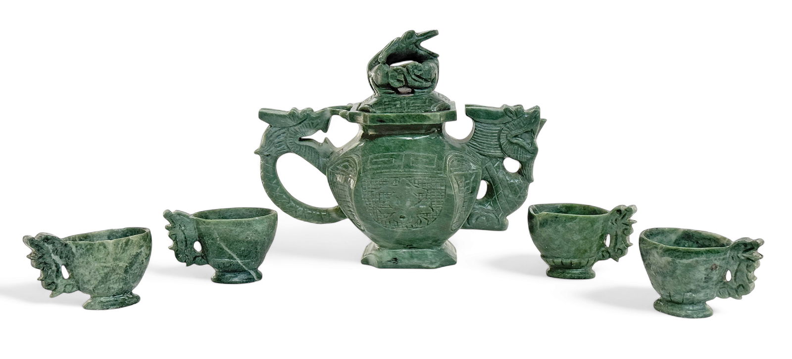 Small Jade Hand Carved Chinese Teapot & Cups Set. (1 of 7)