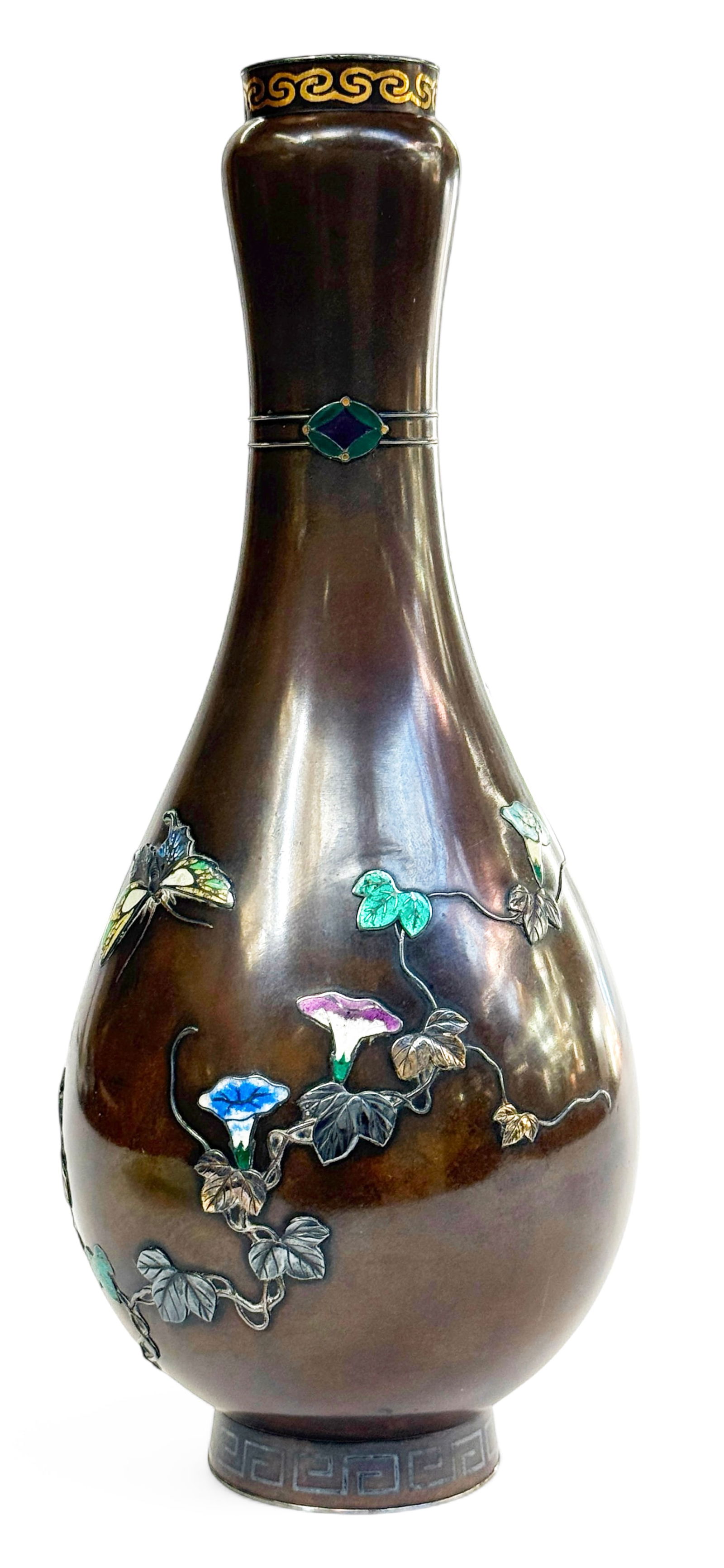 Fine Old Japanese Enamel Bronze & Silver Vase. (1 of 6)