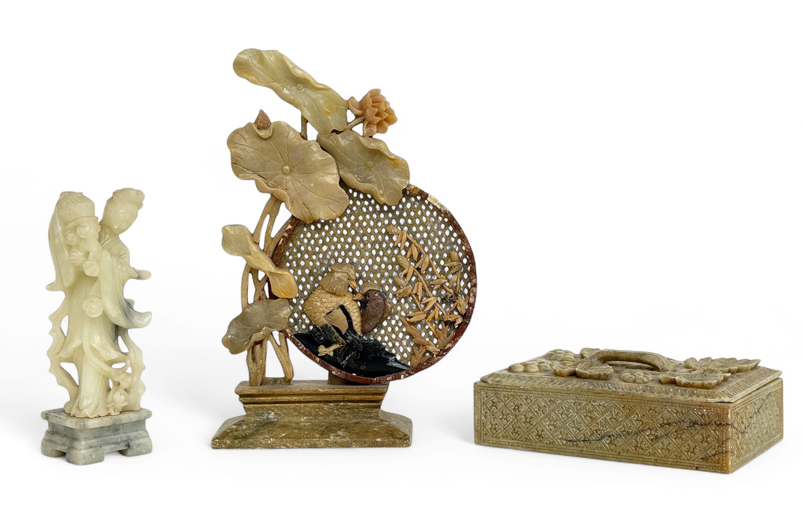 Lot: Chinese Soapstone Box, Figure, Decoration. (1 of 7)