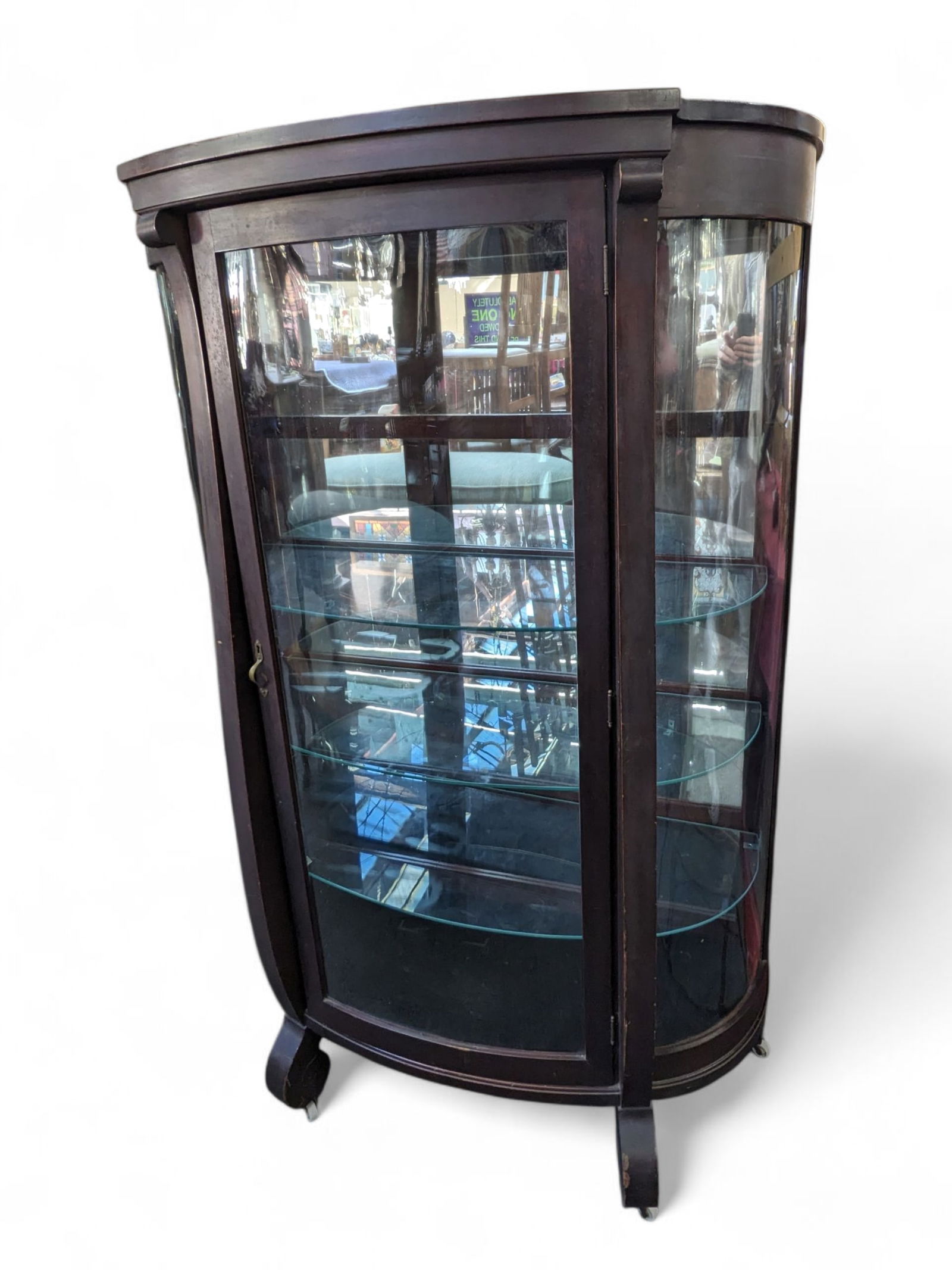 Mahogany Empire Bow Front Curio Cabinet. (1 of 3)