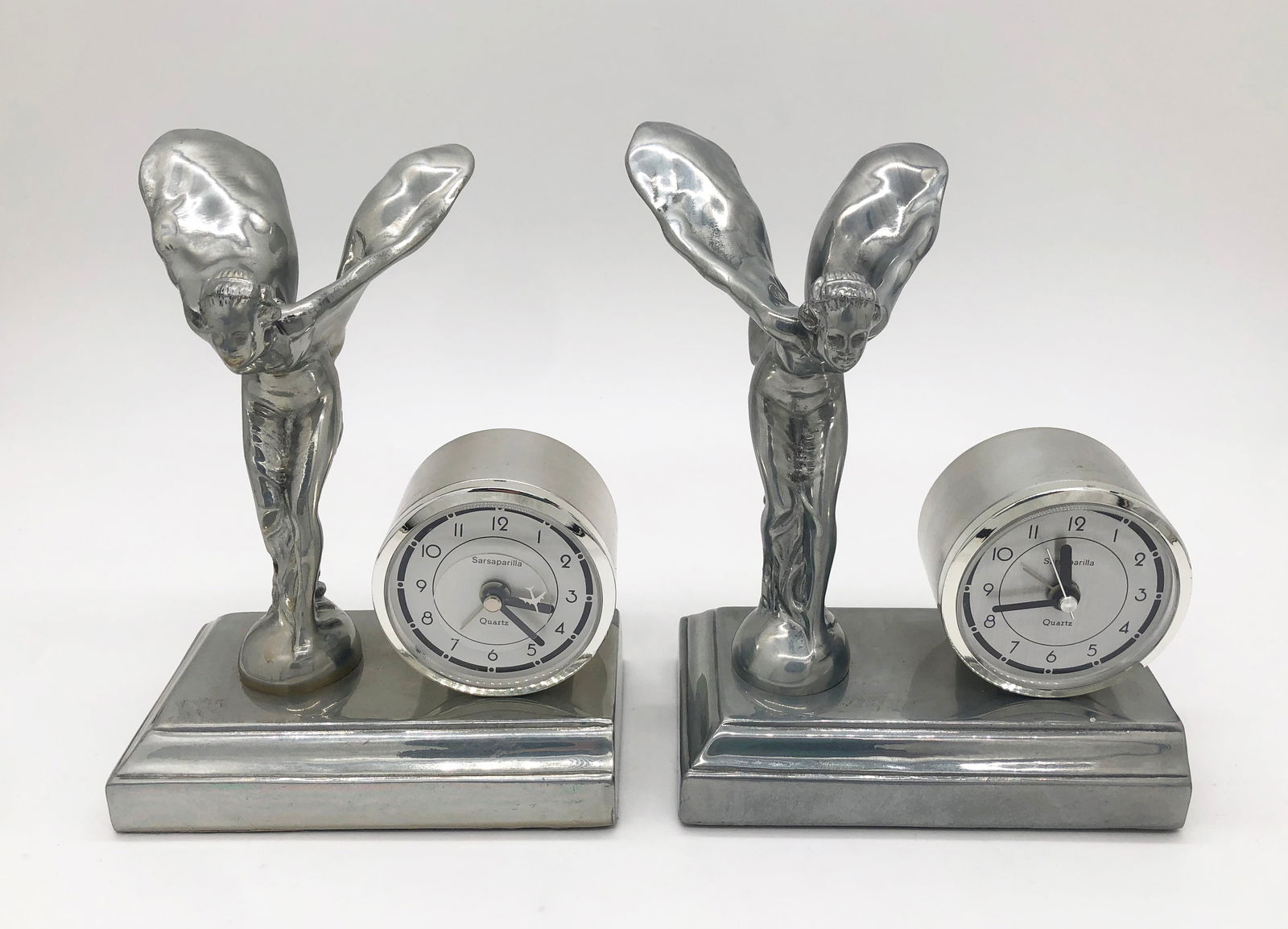 Spirit of Ecstasy Rolls-Royce Book Ends w/ Clocks. (1 of 5)
