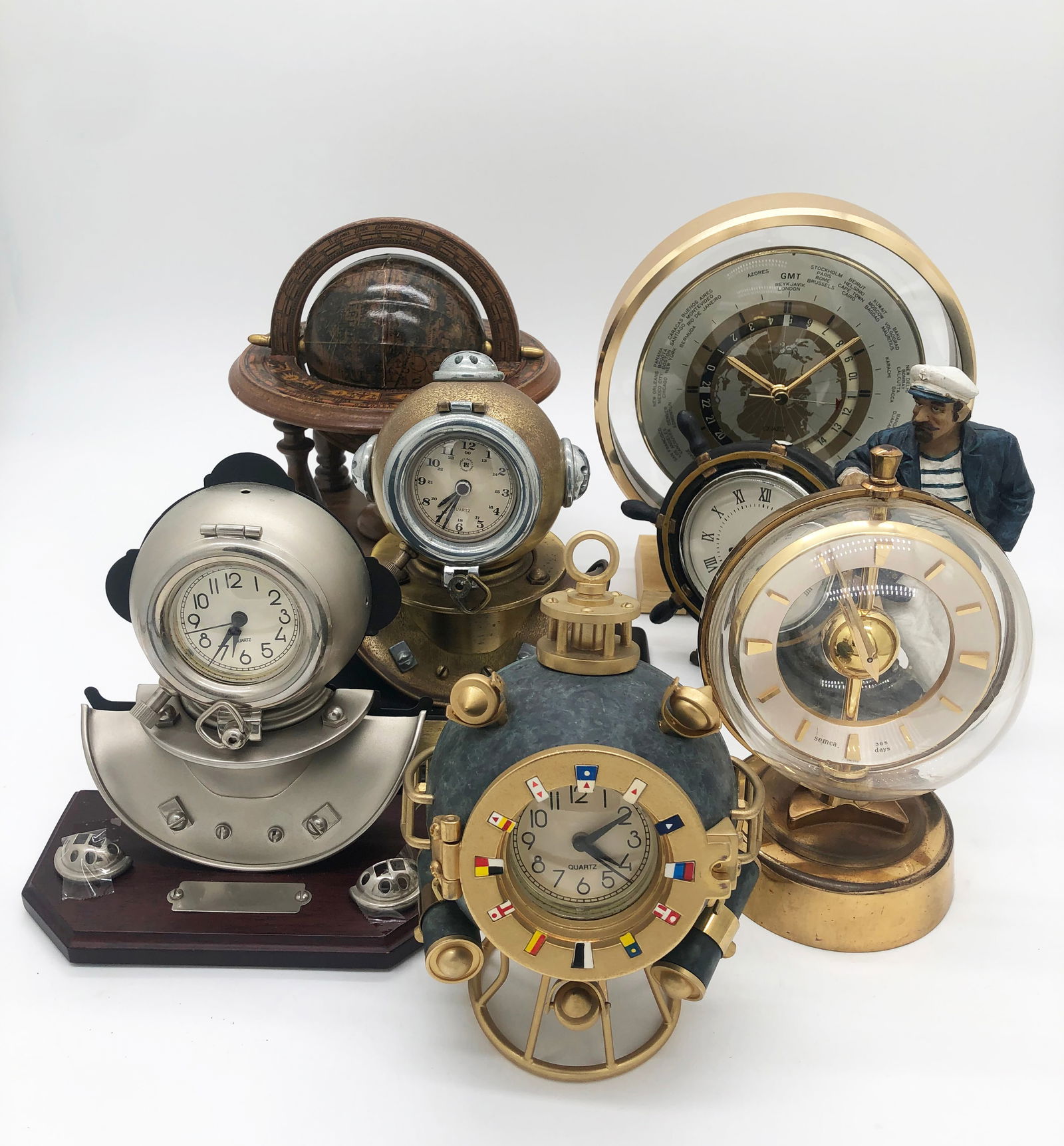 Lot of Mostly Desk Clocks - Diving Helmet & Globe. (1 of 5)