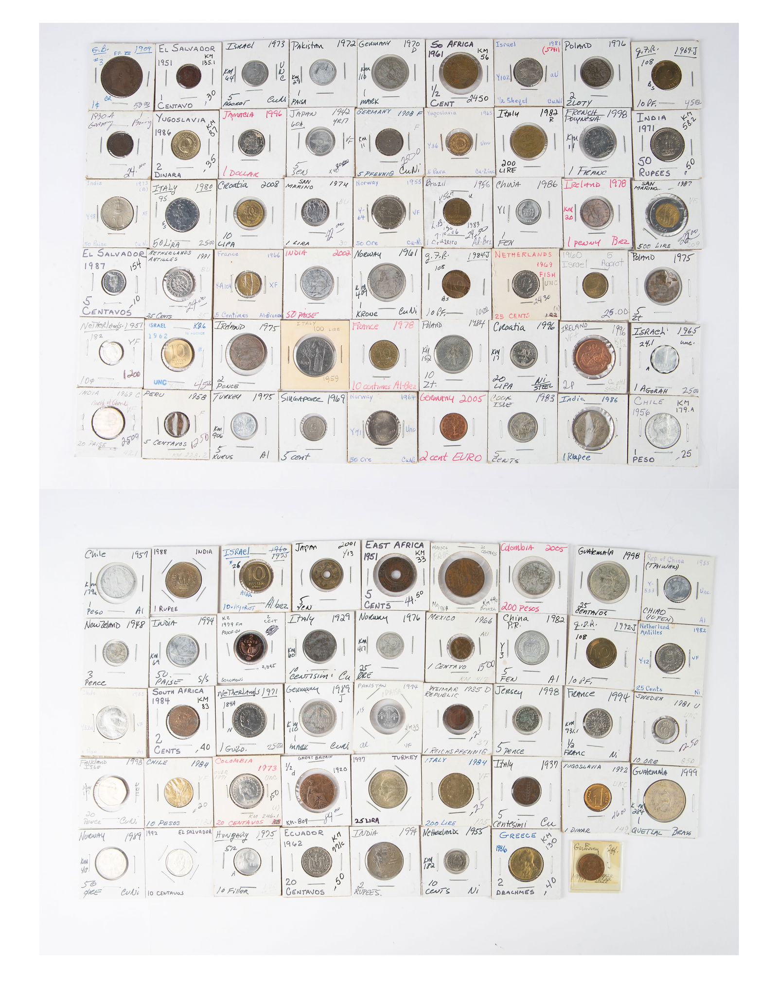 Lot of 100 Foreign Coins, 1942-2008. (1 of 5)