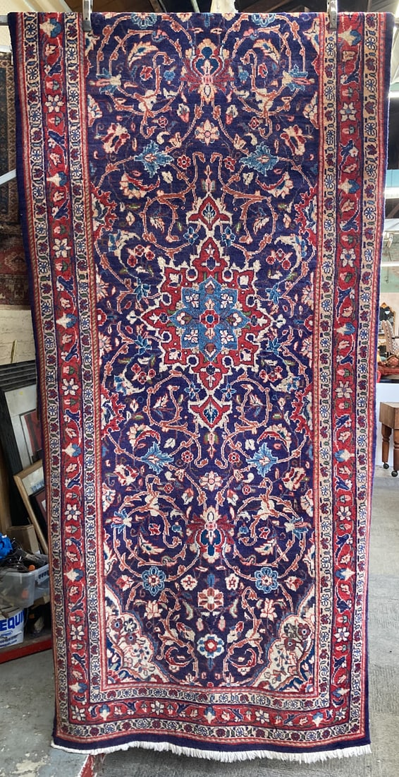 4' 3" x 11' Blue, Red & Beige Persian Runner Rug. (1 of 3)