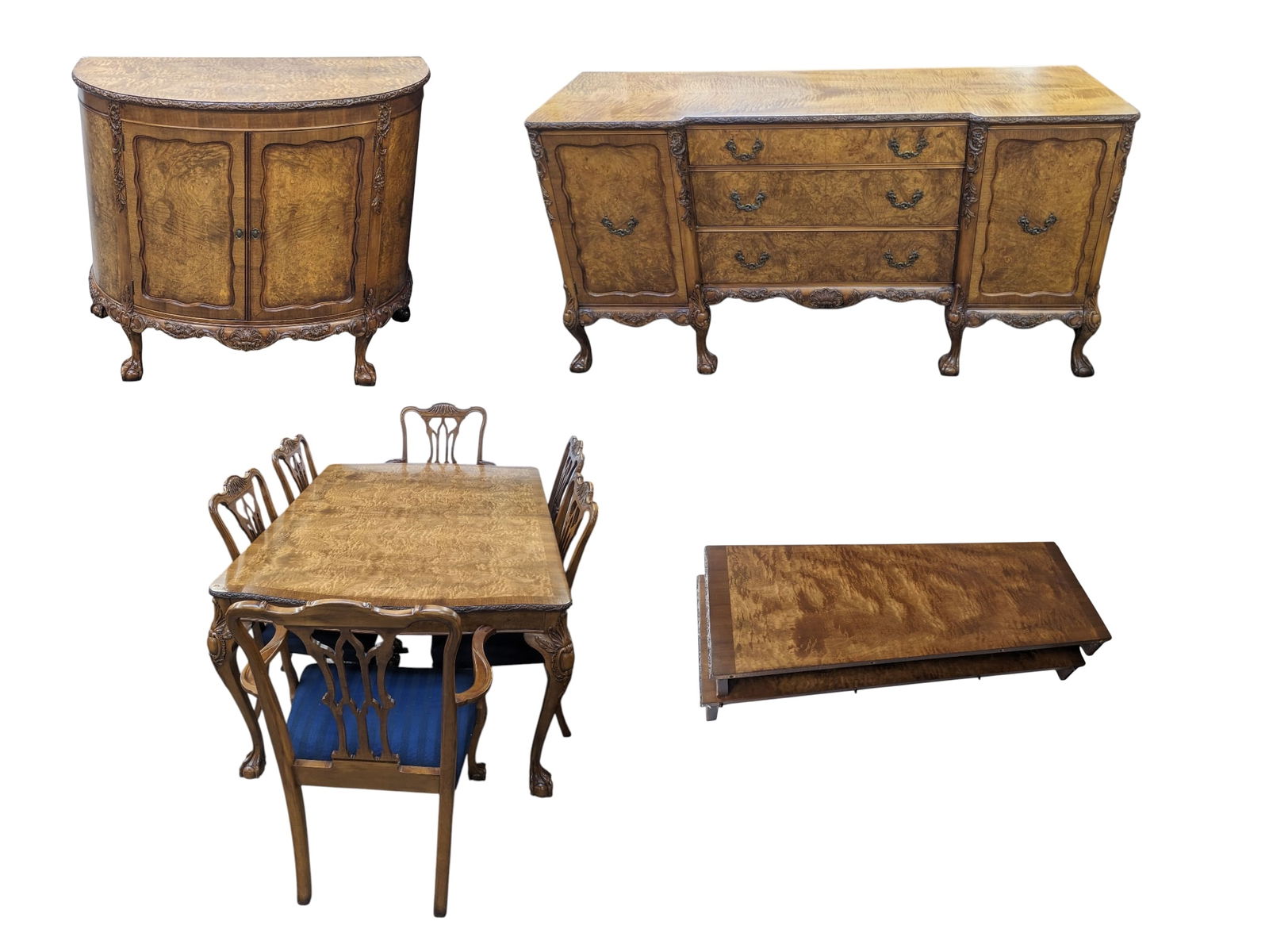 9 Pc. Burled Chippendale Style Dining Room Set. (1 of 7)