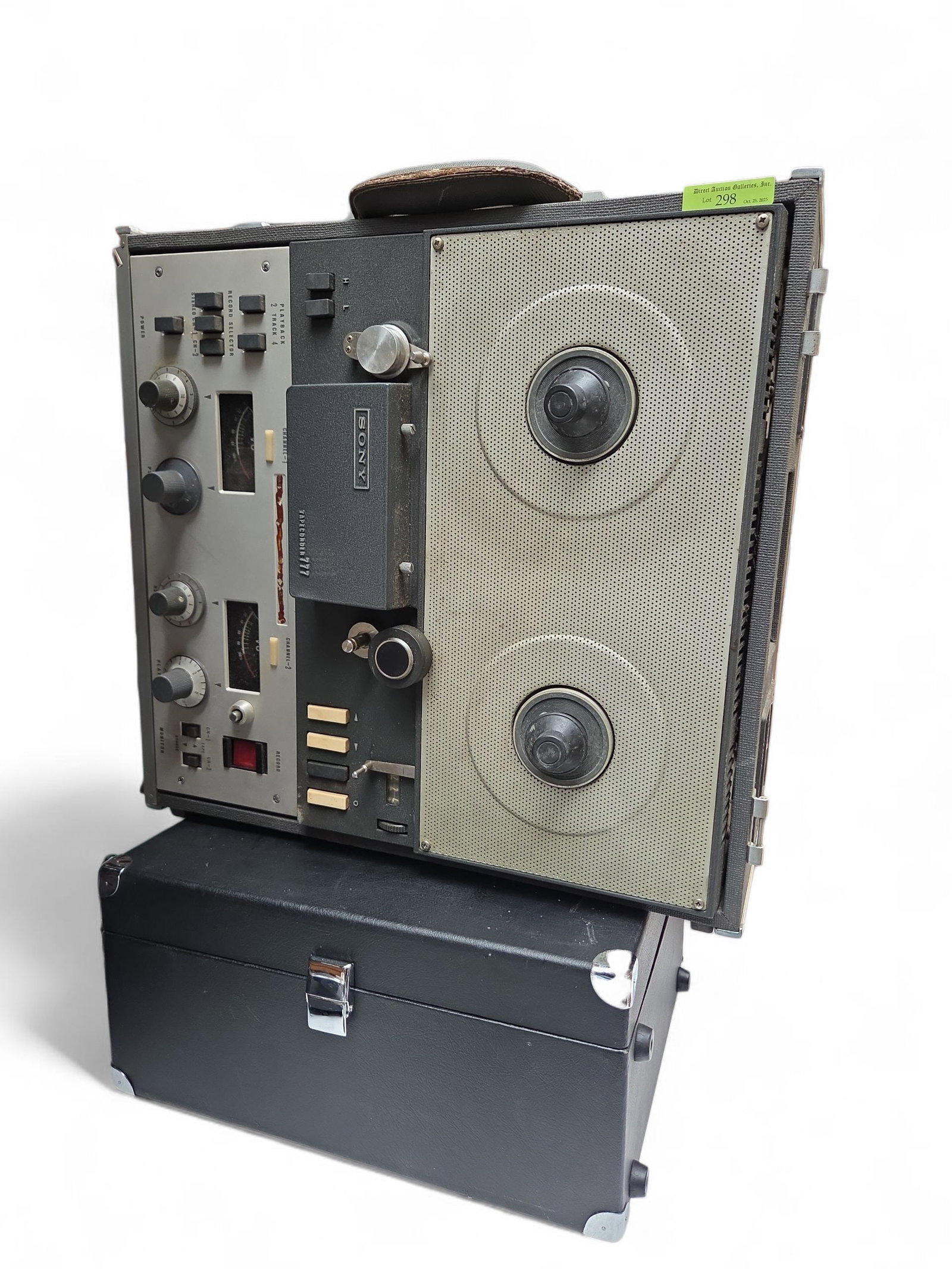 Lot: 2 Vintage Recorders - Reel to Reel & Cassette: The lot contains 2 vintage media recorders. There is a Sharp RD 685AV cassette recorder, and a Sony Tapecorder 777 reel to reel recorder. Both work. The largest one measures 16 1/2" x 17 1/2" x 6 1/2"