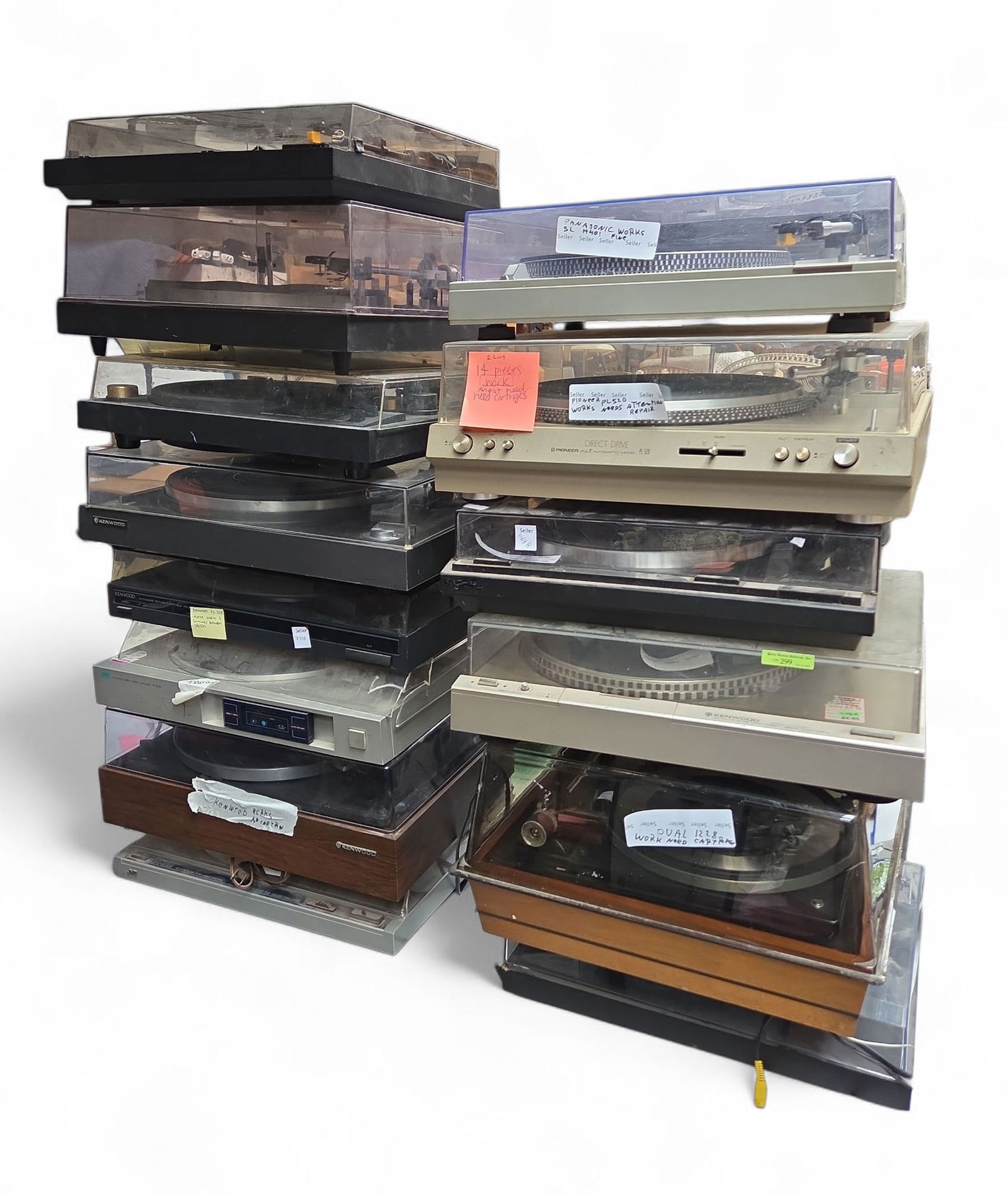 Lot of 14 Vintage Turntables - Dual, Kenwood, Etc. (1 of 1)