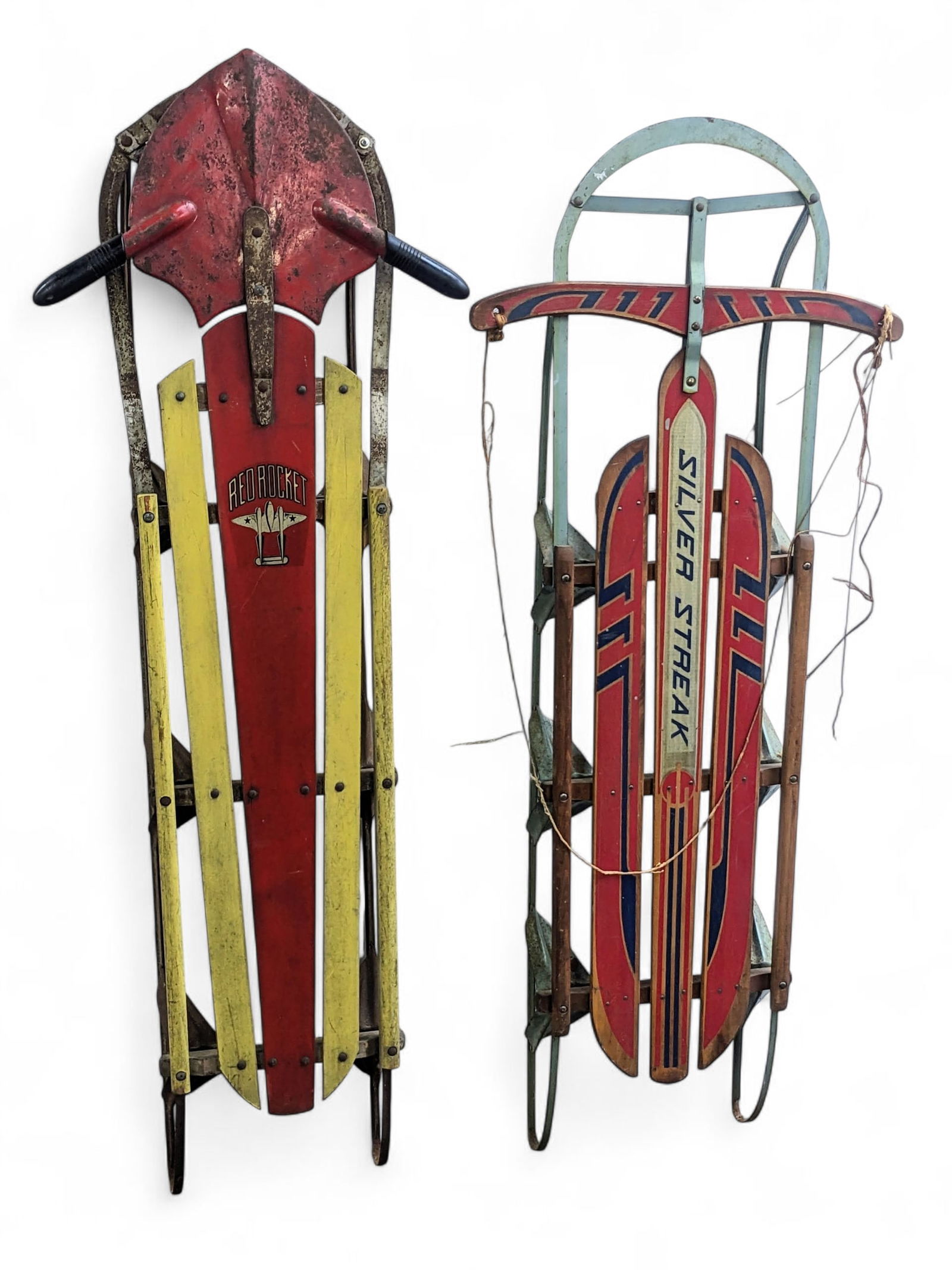 Lot of 2 Mid Century Snow Sleds - Red Rocket. (1 of 3)