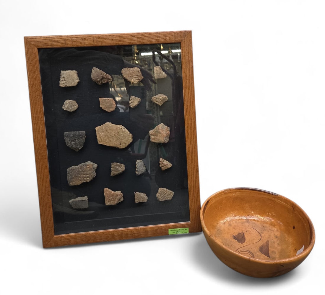 Lot: San Felipe Pottery Bowl, Framed Pottery Pcs. (1 of 3)