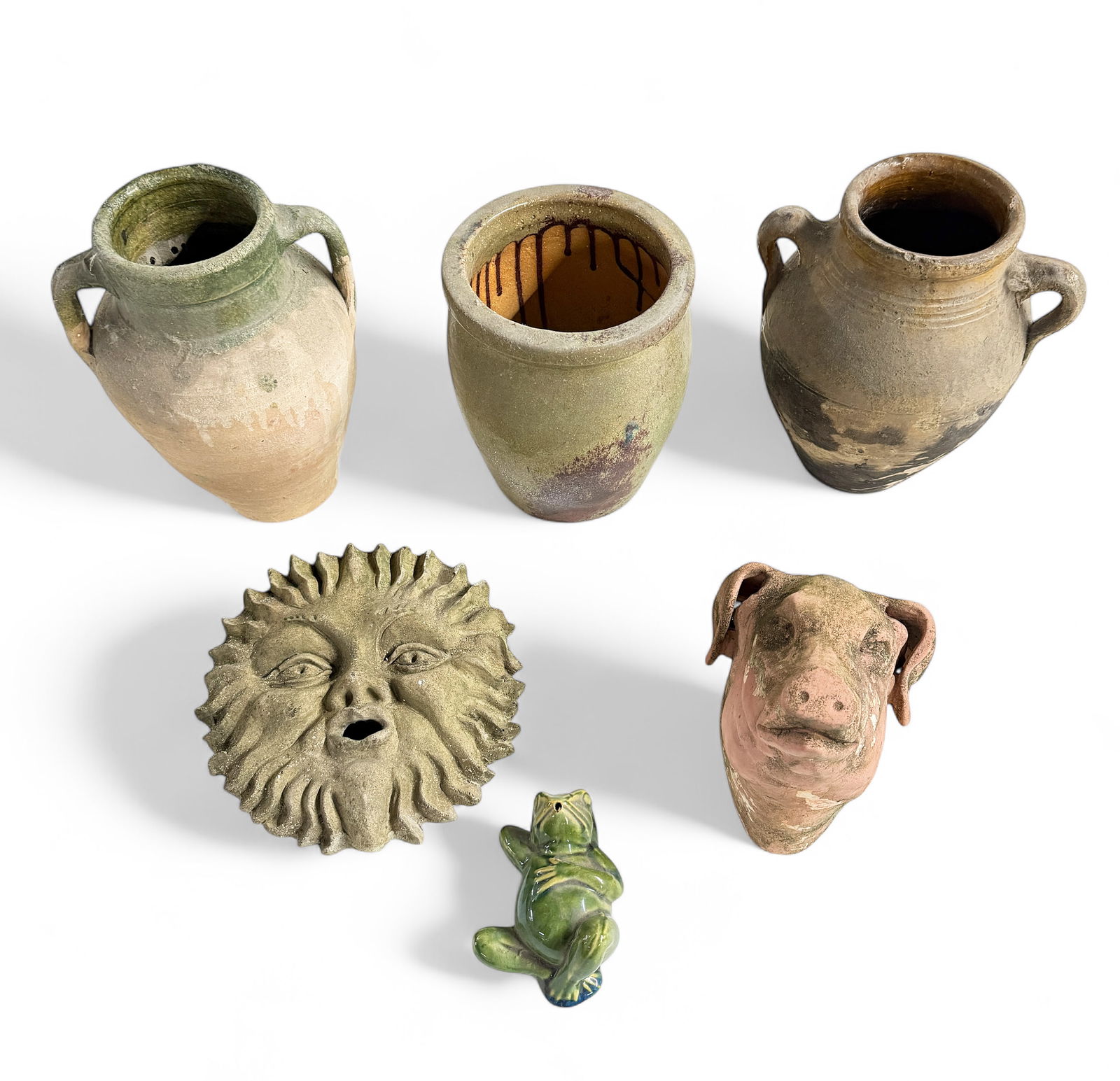 Lot of 6 Pottery Pcs.- Vases, Animals, Face Plaque (1 of 2)