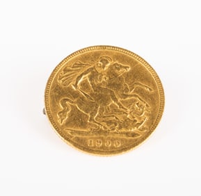 1900 Great Britain Gold Half Sovereign Coin Brooch