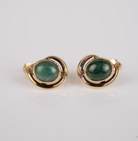 Pair of 14K Gold Earrings w/ Emeralds ???