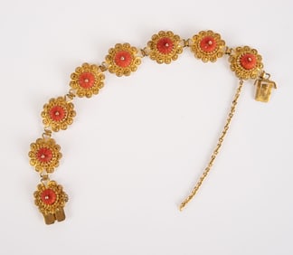 10K Gold & Coral Filigree Bracelet.