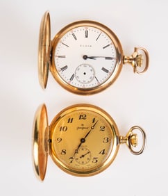 2 Gold Filled Pocket Watches- Elgin & Peugeot.